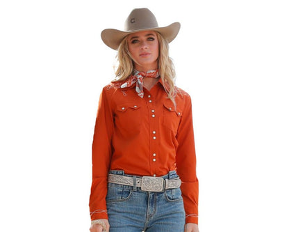 Cruel Denim Women's Long Sleeve Solid Snap Shirt - Brown