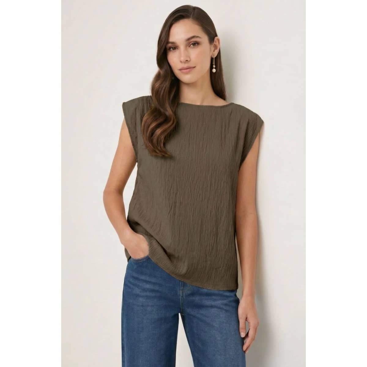 Naked Zebra - Textured Satin Boat Neck Blouse