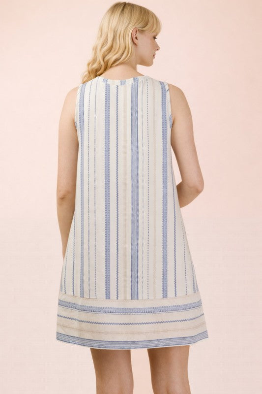 Striped Pintuck Detail Woven Mini Dress
