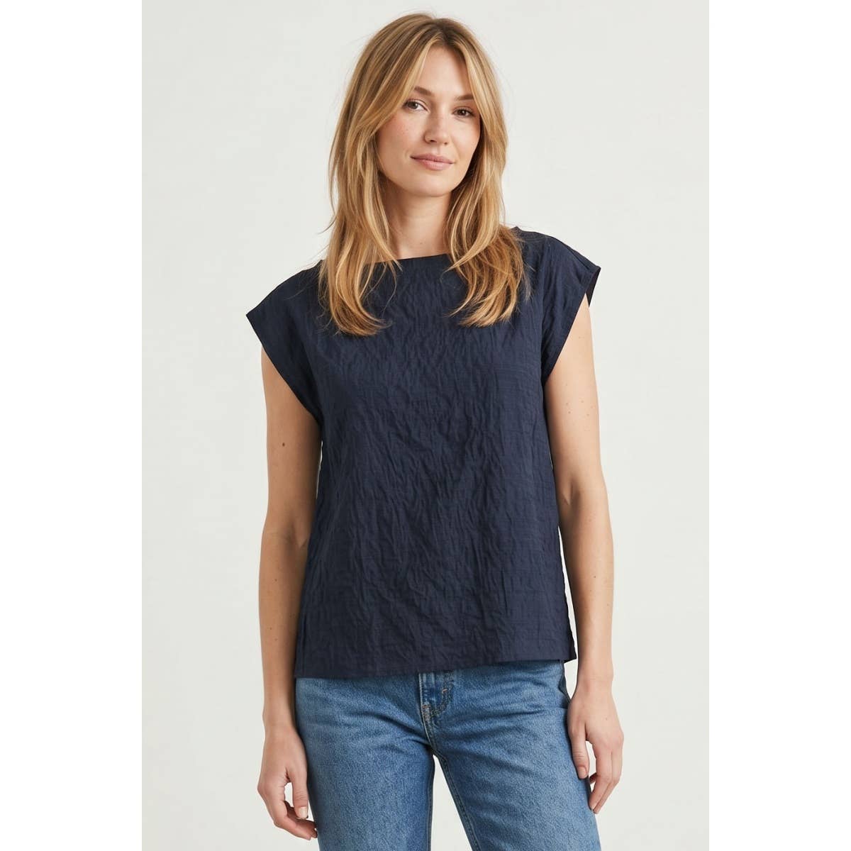 Naked Zebra - Textured Satin Boat Neck Blouse