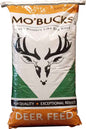 Bag of Mo'Bucks deer feed with deer head graphic and high quality label