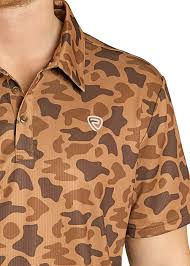 Rock & Roll Denim Men's Camo Print Short Sleeve Button-Down Stretch Polo Shirt