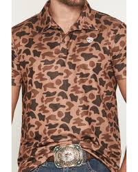 Rock & Roll Denim Men's Camo Print Short Sleeve Button-Down Stretch Polo Shirt