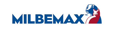 Milbemax logo with a stylized dog icon in blue and red on a white background