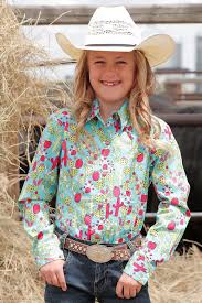 GIRLS LS PRINTWESTERN SHIRT TURQ