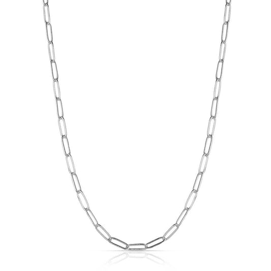 Silver chain necklace on a white background
