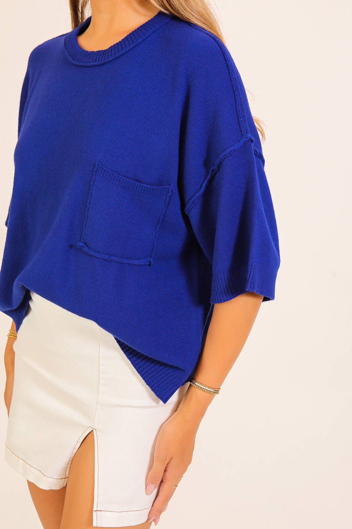 TIMING - Short Sleeve Pocket Knit Sweater