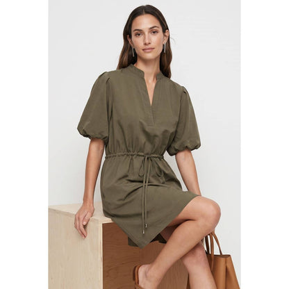 Naked Zebra - Puff Sleeve Cinched Waist Mini Dress