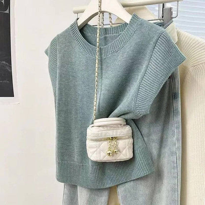 kycozy - Solid Color Knit Short Sleeve T-Shirt