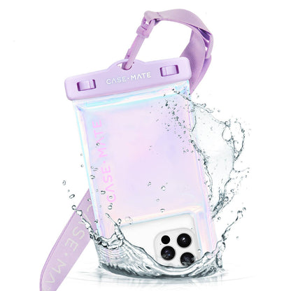 Purple phone case with water splash effect on a white background