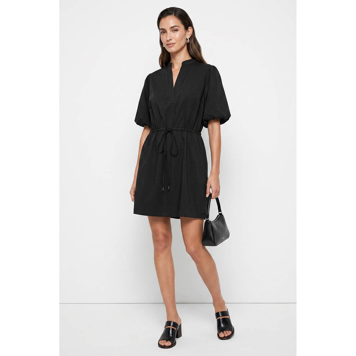 Naked Zebra - Puff Sleeve Cinched Waist Mini Dress