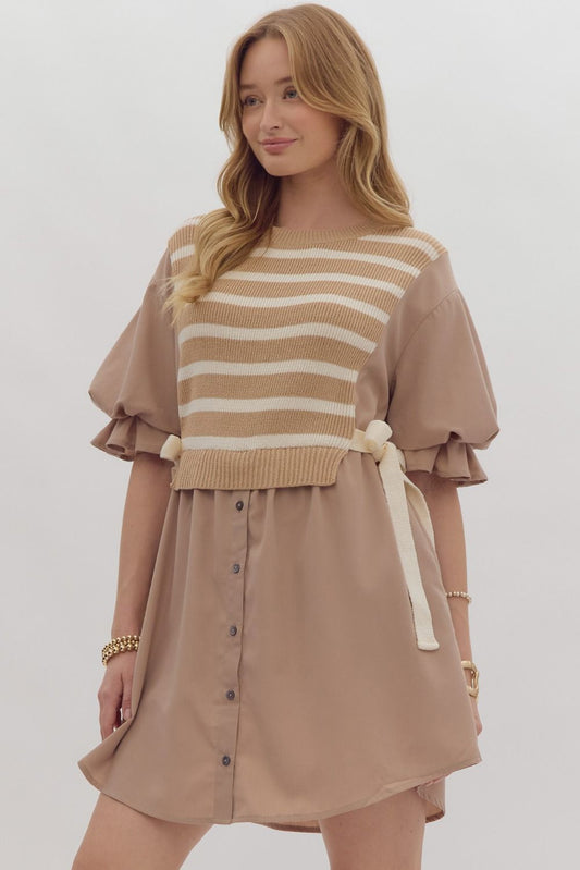 Entro - Dark Brown Striped Dress