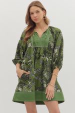 Olive Botanical Print Dress