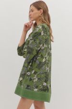 Olive Botanical Print Dress