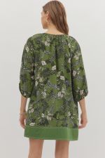 Olive Botanical Print Dress