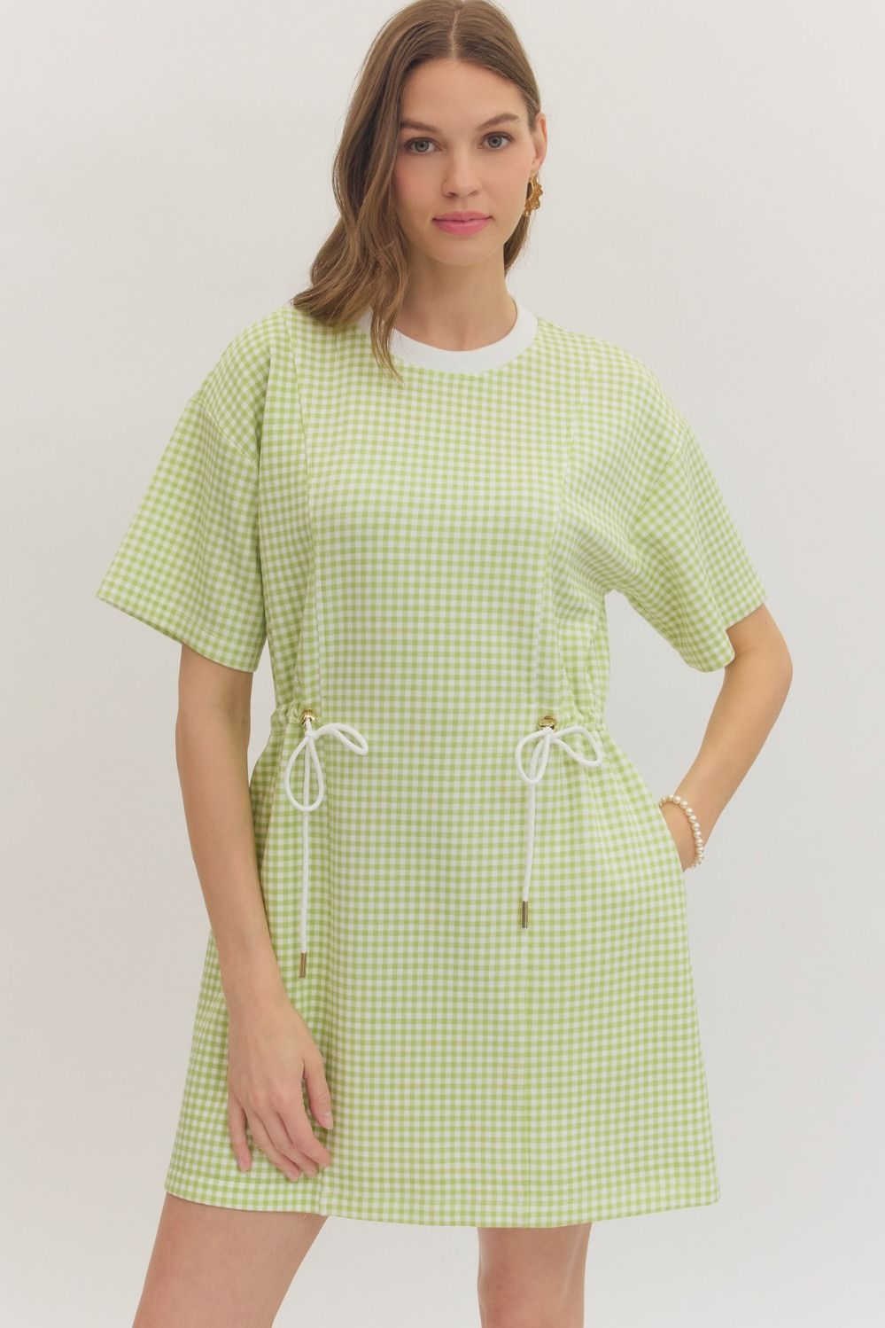 Check print short sleeve mini dress