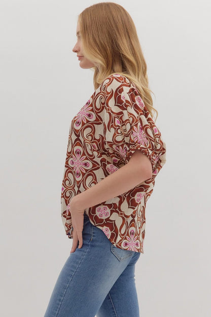 BROWN ABSTRACT PRINT TOP
