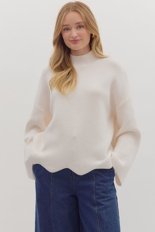 CREAM SCALLOPED KNIT TOP