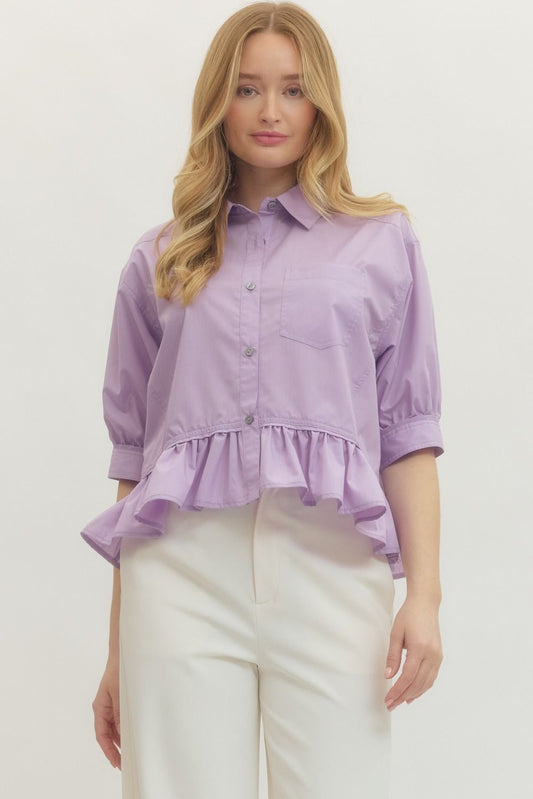 Solid 3/4 sleeve button-down top -LAENDER