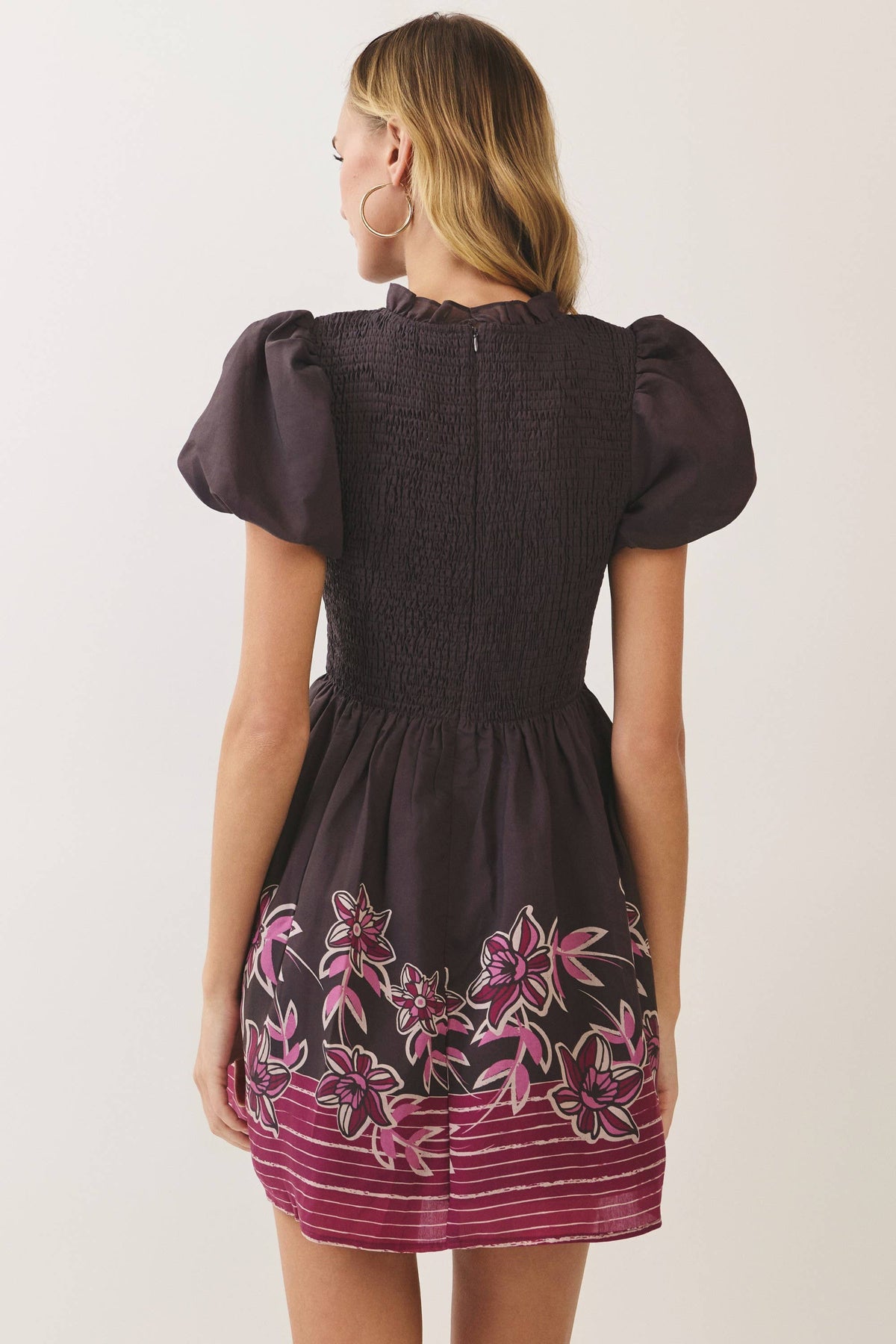 TCEC - CD07522-Floral Border Print Smocked Mini Dress