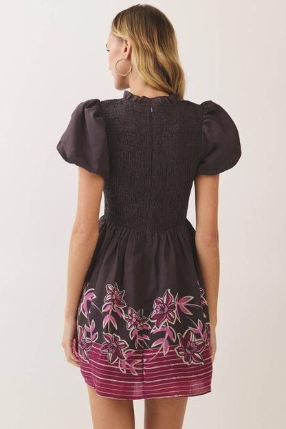 TCEC - CD07522-Floral Border Print Smocked Mini Dress