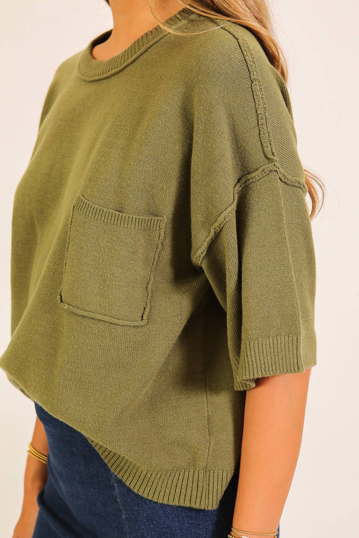 TIMING - Short Sleeve Pocket Knit Sweater