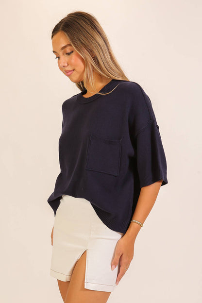 TIMING - Short Sleeve Pocket Knit Sweater