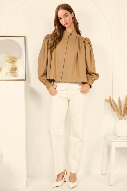 Reminiscence - Cotton Blend Cape Cropped Bomber Jacket RT169