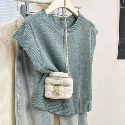 kycozy - Solid Color Knit Short Sleeve T-Shirt