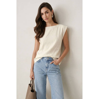 Naked Zebra - Textured Satin Boat Neck Blouse