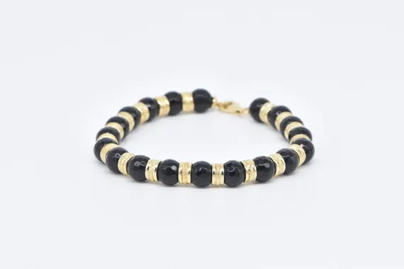 GOLD BAR AND BLACK BEADED BRACELET