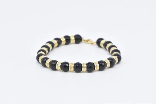 GOLD BAR AND BLACK BEADED BRACELET