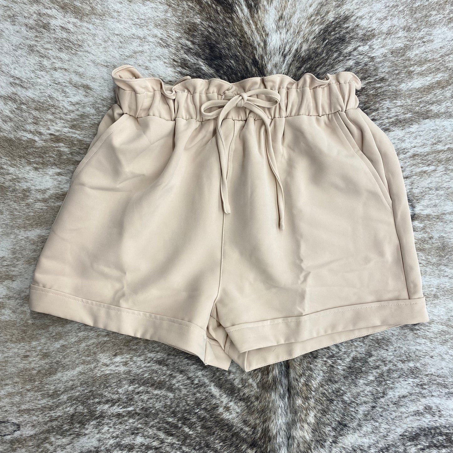 TAUPE PAPER BAG SHORTS
