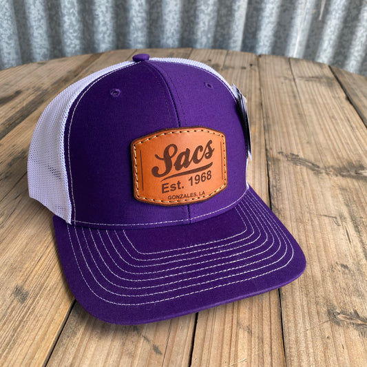 SACS LEATHER PATCH CAP IN PURPLE