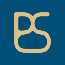 Gold logo on a blue background
