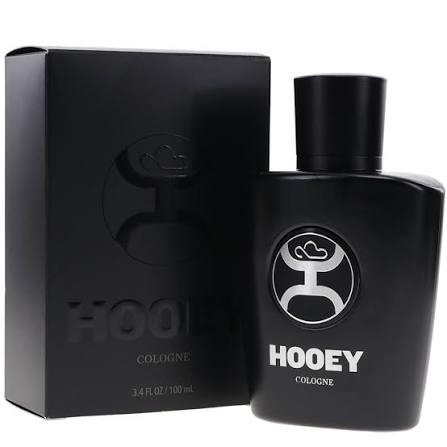 Black Hooey cologne bottle and packaging on a white background