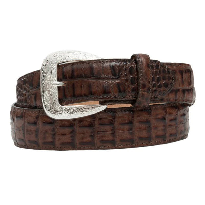 Tony Lama Men's Chocolate Brown Caiman Print Leather Belt - C40188