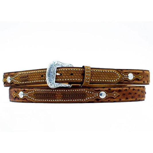 Nocona Men's Brown Ostrich Print Basket Weave Leather Belt - N2491844