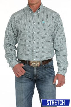 Men's Geometric Print Button-Down Western Shirt - Cream