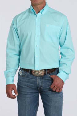 Men's Solid Button-Down Western Shirt - Turquoise