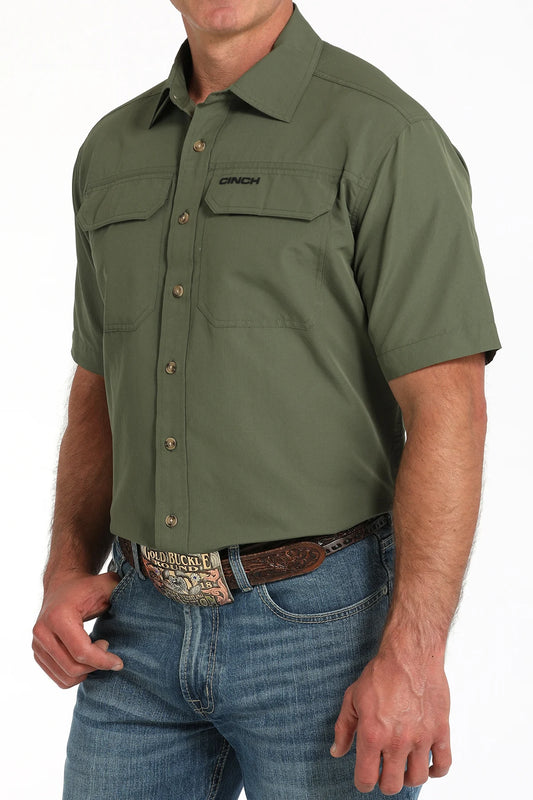 CINCH MENS SHORT SLEEVE OLIVE ARENAFLEX SHIRT