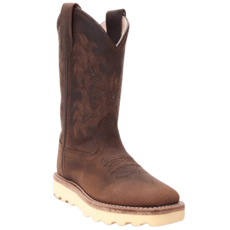 Old West Kids Dark Clay Distressed Brown Western Boots BSC 1953