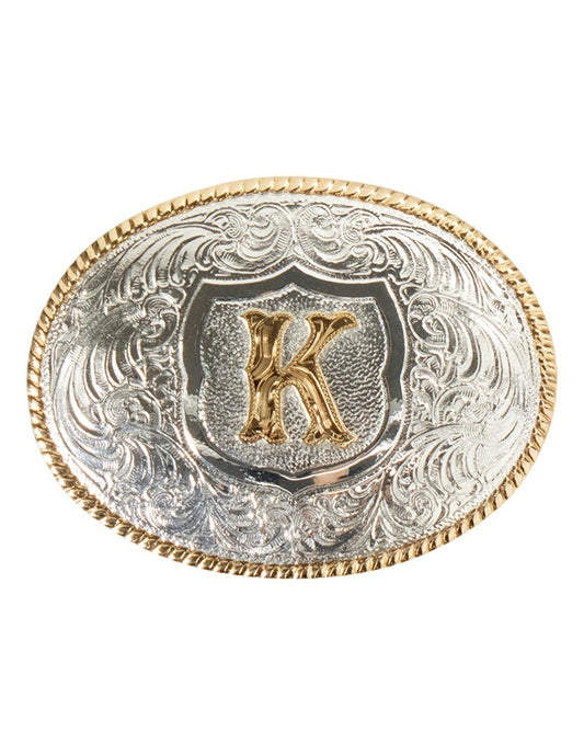 OVAL ROPE EDGE INITIAL (K) BELT BUCKLE