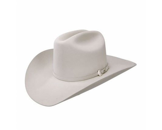 Silverbelly cowboy hat with wide brim, classic cattleman crease, and decorative hatband.
