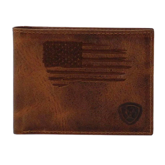 Ariat Men's Brown USA Flag Leather Bi-Fold Wallet - A3545602