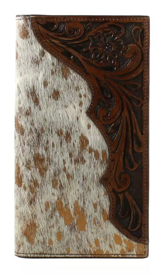 Nocona Western Mens Wallet Rodeo Leather Floral Foil Calf Hair Brown