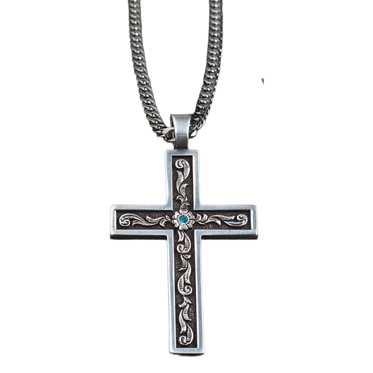 Twister Men's Cross Aqua Stone Pendant Necklace 32152
