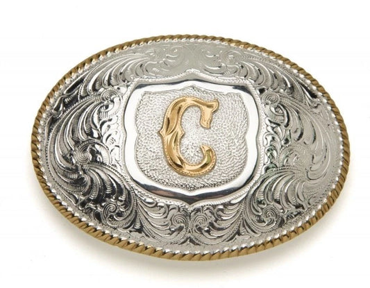 OVAL  ROPE EDGE INITIAL (C) BELT BUCKLE