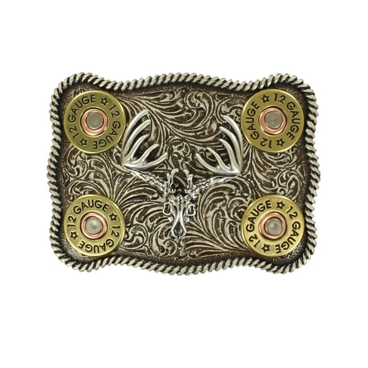 Nocona Silver Buck Skull & Shotgun Shell Belt Buckle