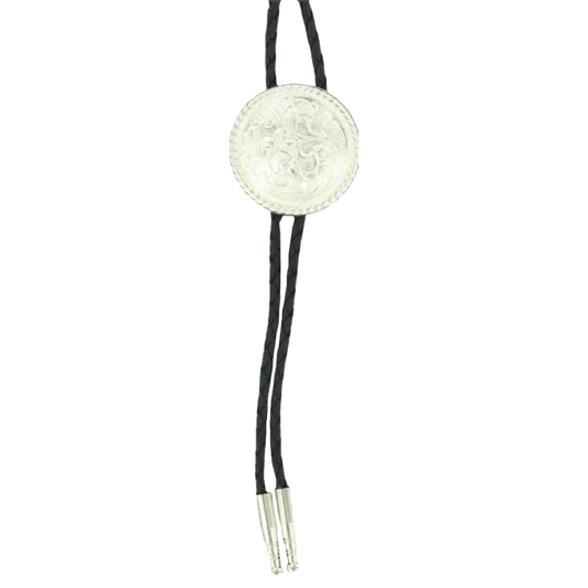 Double S Silver Engraved Floral Round Bolo Tie 22804